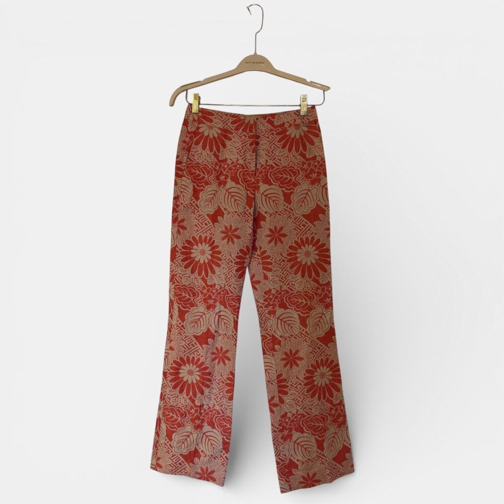 RARE! Escada Coral Linen Pants Floral Pattern Size EU34 Maximalist 70s Retro